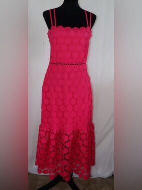 Just Me Women’s Bright Pink Lace Dress with Circle Motif